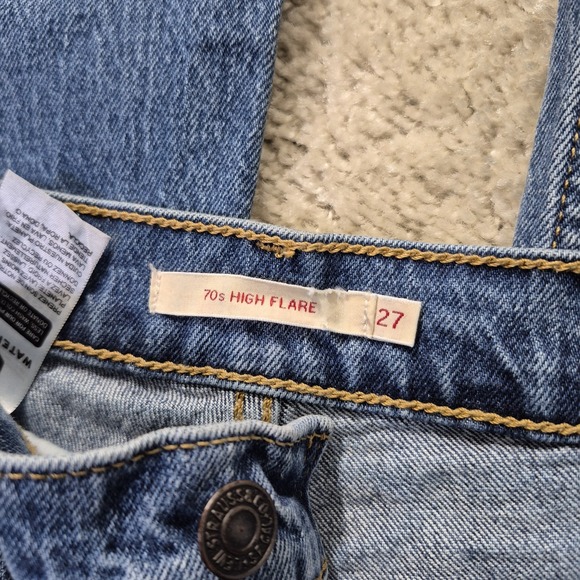 Levis Premium Jeans 70s High Flare Womens 27/30 Distressed Disco Retro  Festival - Picture 2 of 14